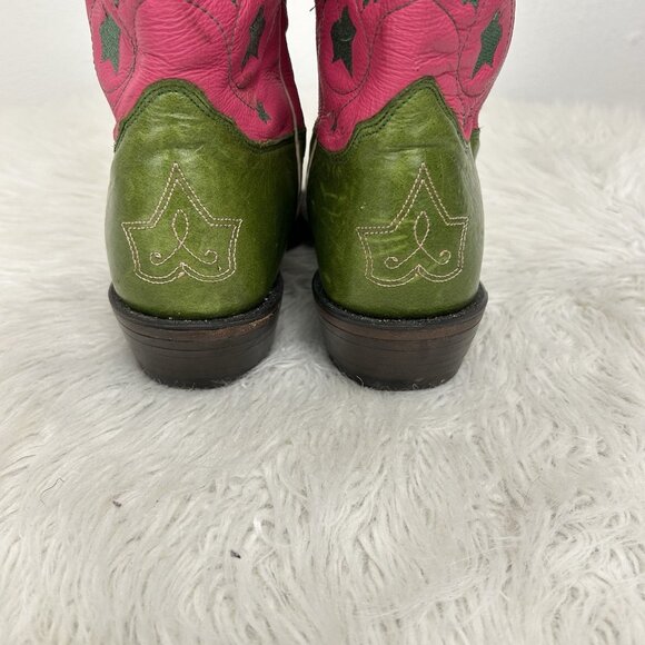 Vintage Nocona Western Cowboy Boots Pink Green Colorful Unique Size 11B Snip Toe - Picture 6 of 12